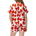 thumbnail image 5 of Girls' Bow Knot Printed Pajamas Short Sleeved Button Top Shorts Home Pajamas Set Clothes, 5 of 5