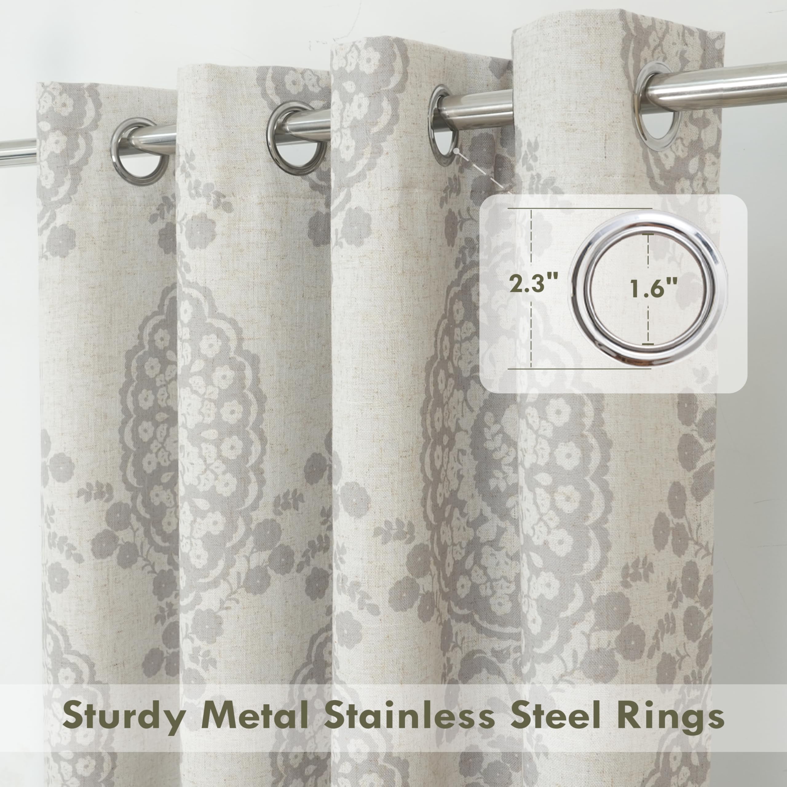DriftAway Damask Curtains Gray Room Darkening Curtains for Bedroom 84 inch Grommet Thermal Drapes for Living Room French Country Farmhouse Medallion Damask Window Treatments 2 Panels Linen Gray