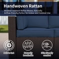 thumbnail image 3 of 7 Piece Wicker Patio Furniture Set, Outdoor Sectional Conversation Set with Tempered Glass Table, Dark Brown Rattan & Navy Blue Cushions for Backyard Deck Garden, 3 of 10