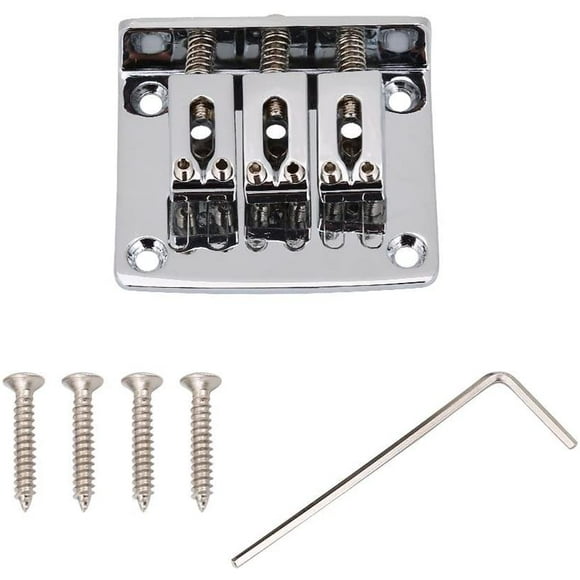 Electric Guitar Bridge, 3 String Fixed Guitar Bridge Replacement Part with 4 Screws Fit for Cigarbox Electric Guitar