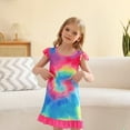 thumbnail image 3 of Jurebecia Girls Nightgowns Rainbow Sleepwear Night Sleep Dress Flutter Sleeve Pajamas Little Kids Toddler Soft Nightgown 120 cm 5-6 Years, 3 of 11