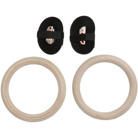 Wooden Gym Gymnastic Olympic Rings Pair for Pull Ups Strength Training ...