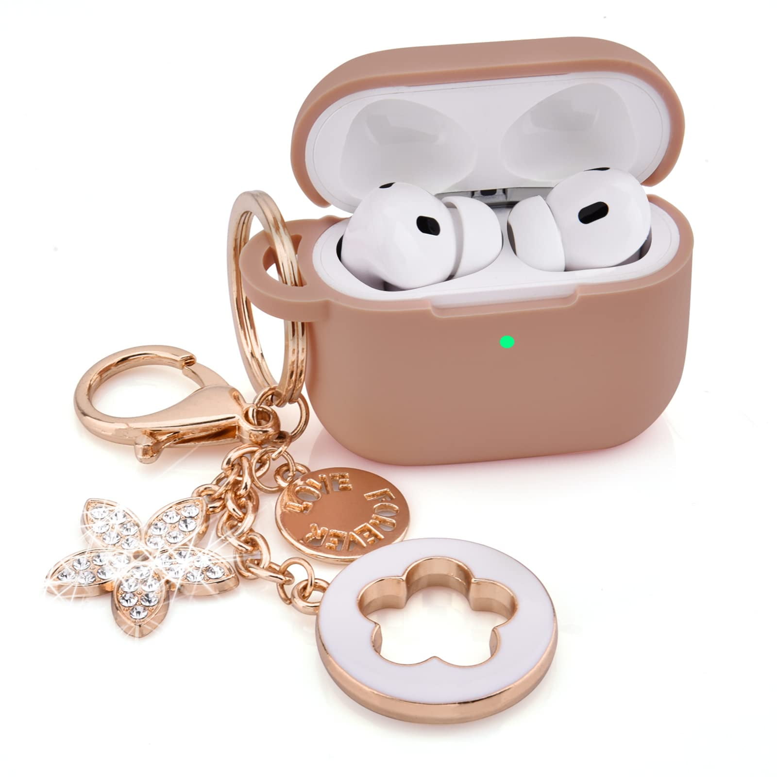  OLEBAND Airpods Pro 2nd Generation(2022) Case with Cute Bling  Keychain,Silione Protective and Anti-Slip Cover for Apple Airpod Pro 2 Case,LED  Visible,for Women and Girls,Milk Tea : Electronics