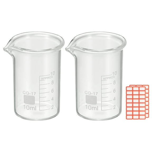 25ml Glass Beaker, 2 Pack Measuring Glass Beaker Graduated Borosilicate Lab Cups Mug Low Form  Heat Safe Transparent with Spout Label for Laboratory Science Kitchen Liquids