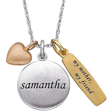 Personalized Women's Sterling Silver Tri-color "My Mother, My Friend" Charm and Name Pendant, 20"