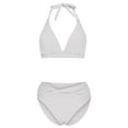 thumbnail image 5 of Hvot&aat Women High Waisted Bikini Sets Deep V-Neck Halter Ruched Bathing Suits Solid Color Swimsuits, 5 of 7