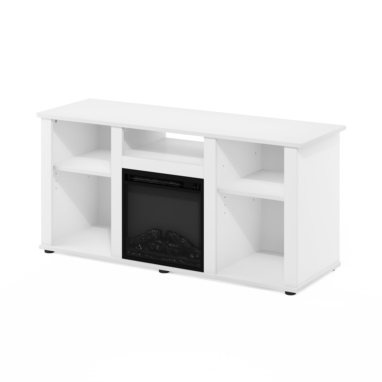 Modern Fireplace TV Stand - 55 Inch TV Entertainment Center with Storage - Solid White Media Console