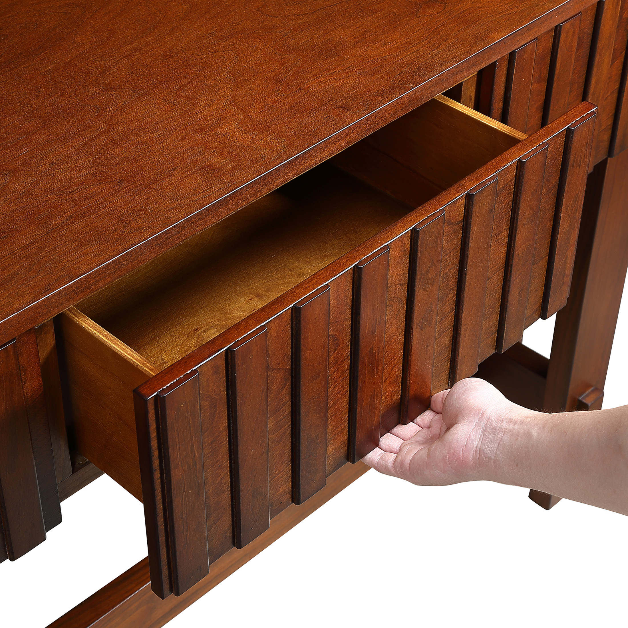 Noble House Ernestine Console Table, Pine Wood Frame with Drawers and Shelf, Half Moon Entryway Table, Cherry