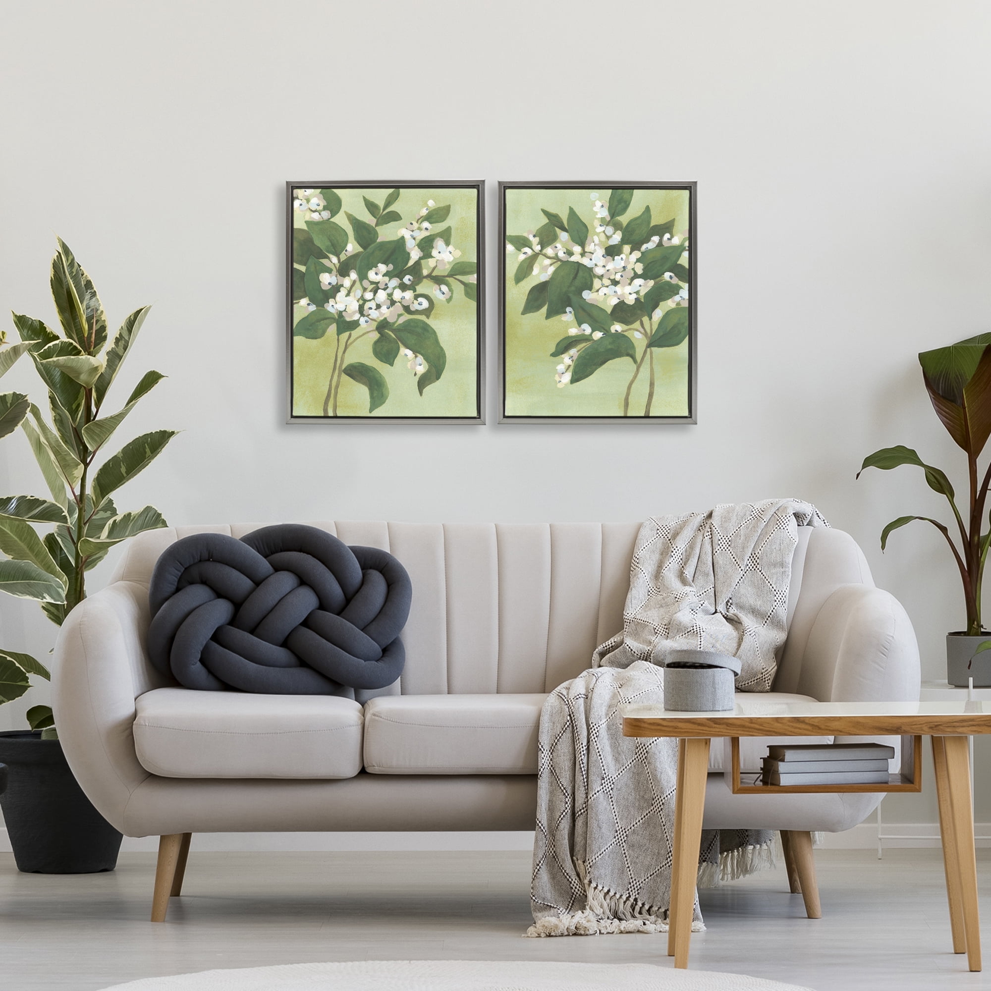 Stupell Industries Verdant Herb Blossoms 2 Piece Gray Framed Floater Canvas Set, design by June Erica Vess