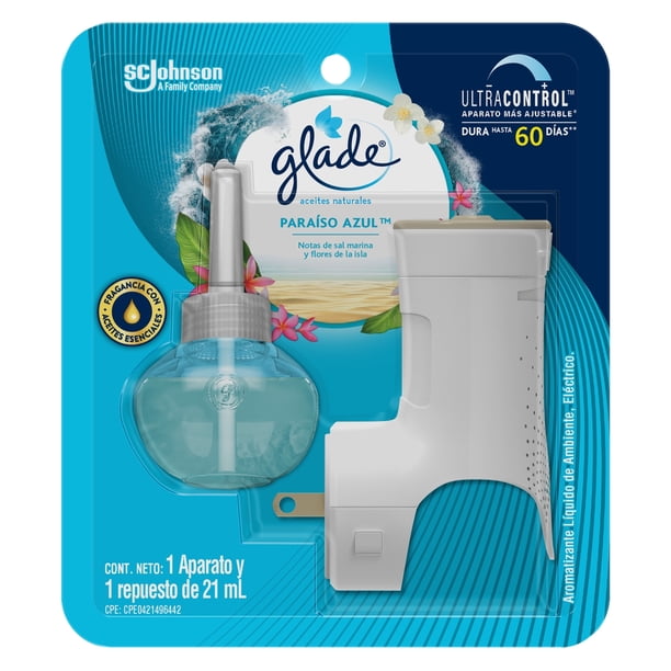 Aromatizante Líquido Eléctrico Glade Aceites Naturales Paraíso Azul Aparato y Repuesto de 21ml