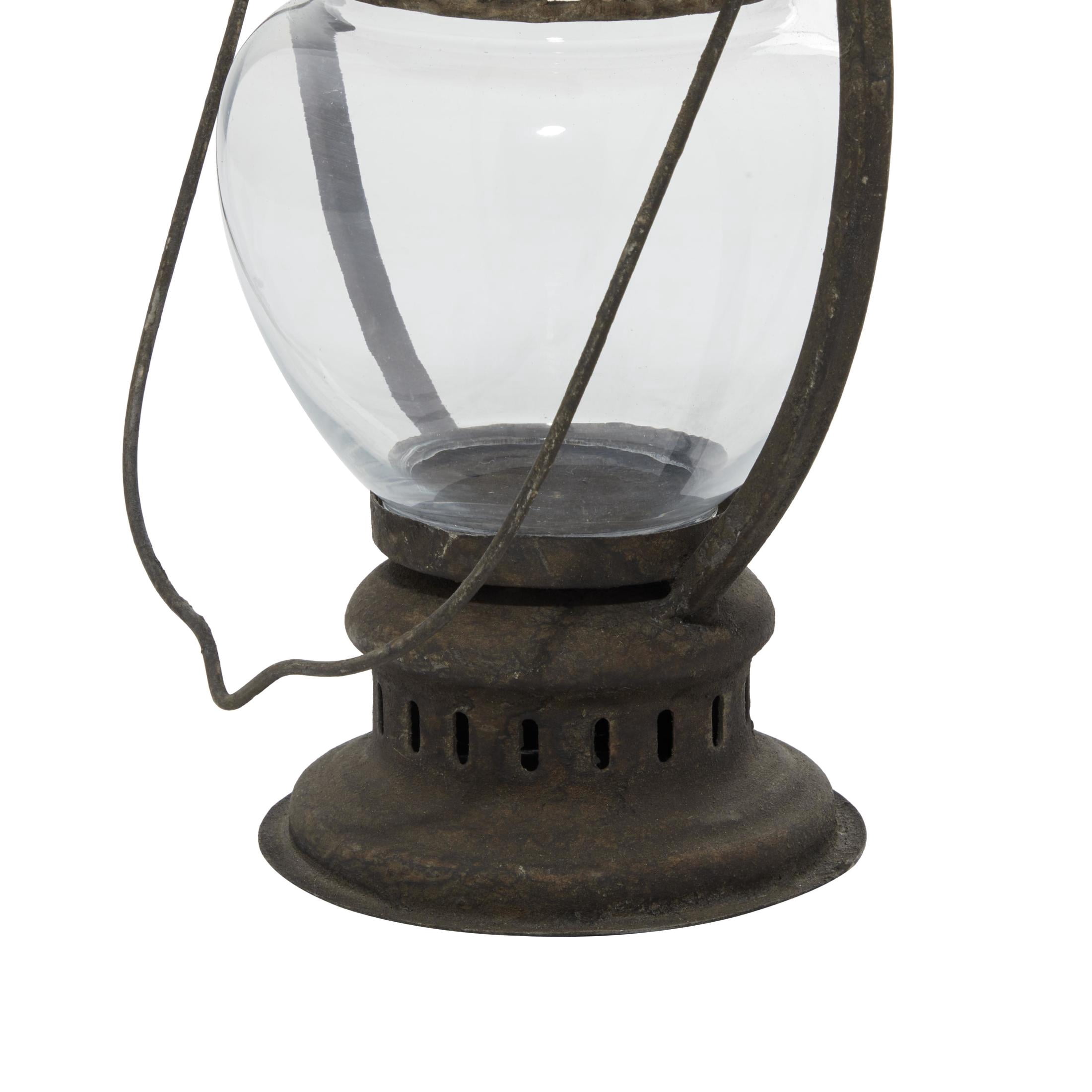 DecMode Brown Metal Decorative Candle Lantern with Handle