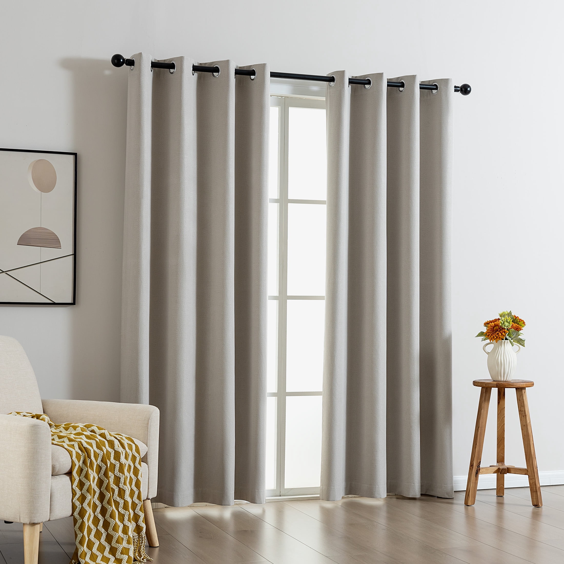 Sonive 42" x 63" Blackout Curtains Pack of 2, Grommet Top Living Room Bedroom Curtain, Beige