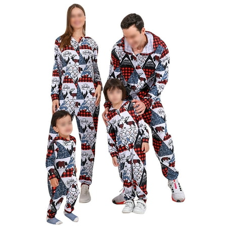 

Glookwis Women Men Kids Hooded Nightwear Loungewear Romper Xmas Pjs Soft Jumpsuit Long Sleeve Elk Print Sleepwear Matching Family Pajamas Red Men M