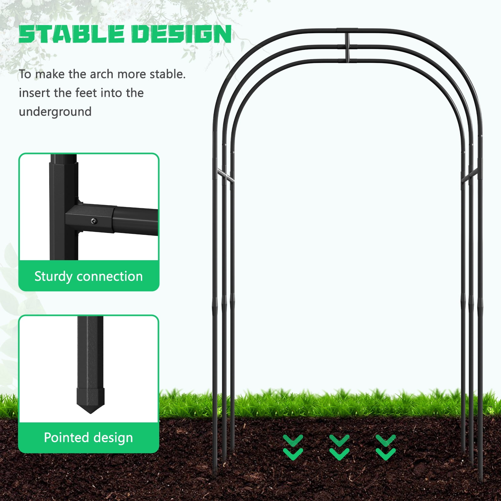 Slsy Galvanized Raised Garden Bed with 87in Tall Garden Trellis Metal Plant Support Trellis Archway for Vegetables Flowers Herbs,Black
