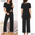 thumbnail image 2 of DreamFish Women's Pajama Set 2 Piece Sleepwear Henley Neck Short Sleeve Top and Long Pants with Pockets, 2 of 6