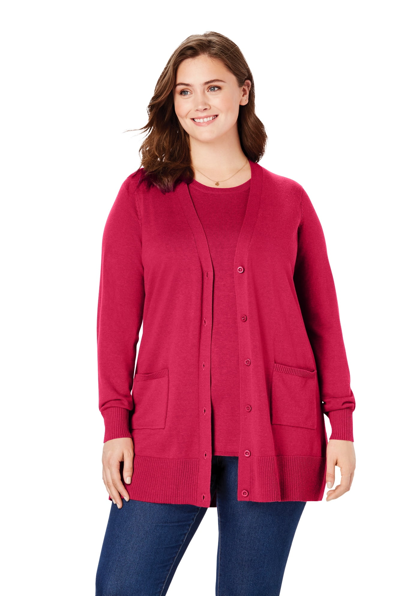 Woman Within Plus Size The Cotton Perfect Boyfriend Cardigan