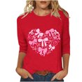 thumbnail image 3 of RKSTN Valentines Gift 3/4 Length Sleeve Womens Tops Oversized Crewneck Valentine Day Loves Heart Graphic Print Short Sleeve T Shirt Womens Casual Plus Size Round Neck Three Quarter Sleeve Tee Shirt, 3 of 6