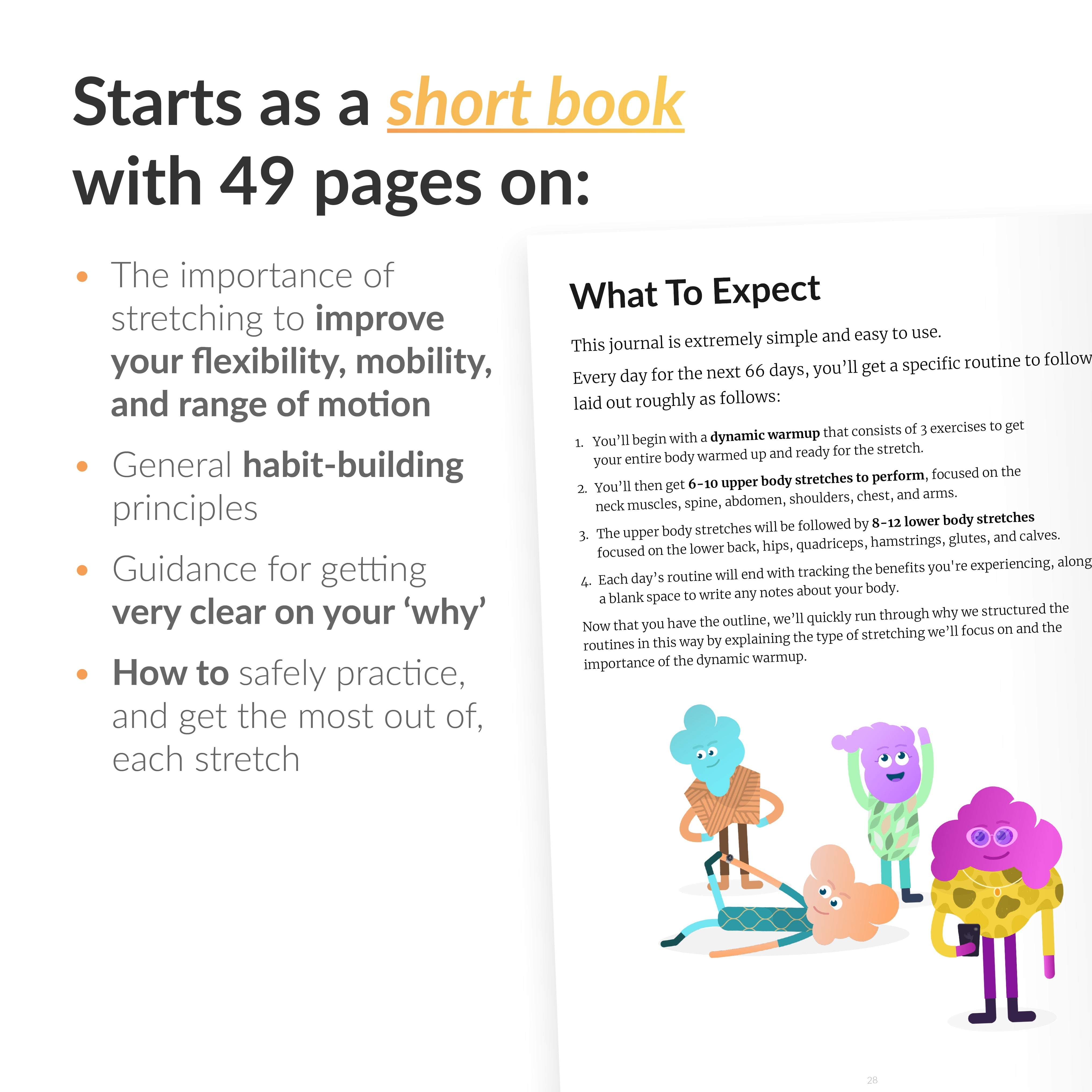 The Stretching Sidekick Journal by Habit Nest. Guided Stretching Routines to Keep You Flexible, Energized, and Live Comfortably. 66 Stretching Routines that only take 15-20 mins a day.
