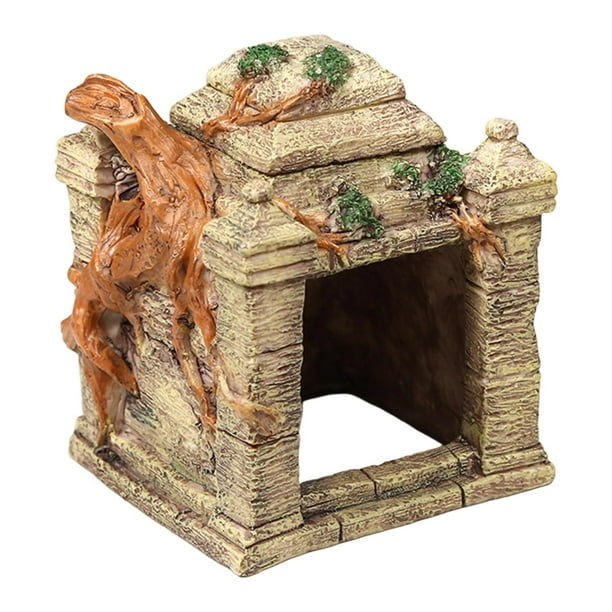 Cueva de escondite para reptiles, terrario, hábitat, decoración paisajística, adorno de roca de resina, acuario, casa para peces Betta y camarones.