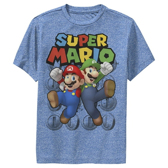 Boy's Nintendo Mario Bros Team Performance Graphic Tee Royal Blue Heather Medium