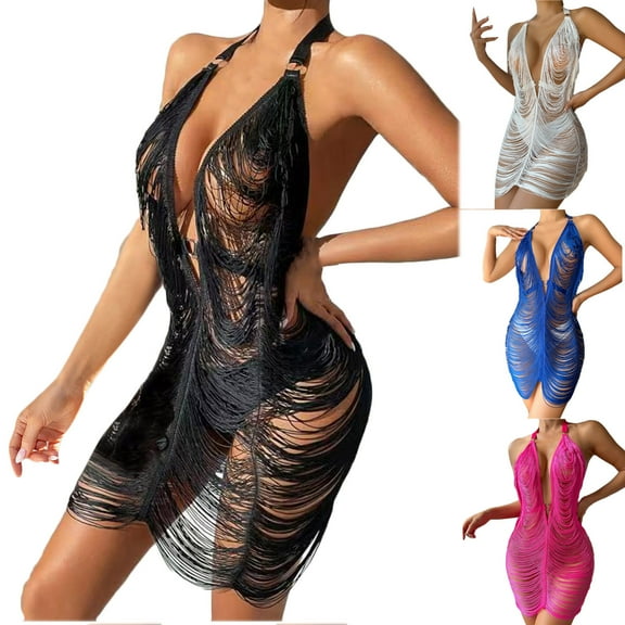 Jacenvly 2024 Beach Cover-Up Plus Size Comfortable Women's New Splicing Swimsuit Casual Bikini Piece Swimsuit Solid V-Neck Fashion Black