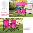 thumbnail image 4 of CRXX Double Camping Chair with Canopy, Folding Camp Chairs w/Cup Holder, Cooler & Carry Bag, Table, Side Pocket, 2 Person Portable Beach Chair with Umbrella, for Picnic Fishing (Pink), 4 of 18