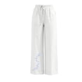 thumbnail image 5 of Linen Cotton Casual Pants for Women Travel Ready Home Lounge Drawstring Waist Summer with Pockets Straight Leg Pants White B S, 5 of 7