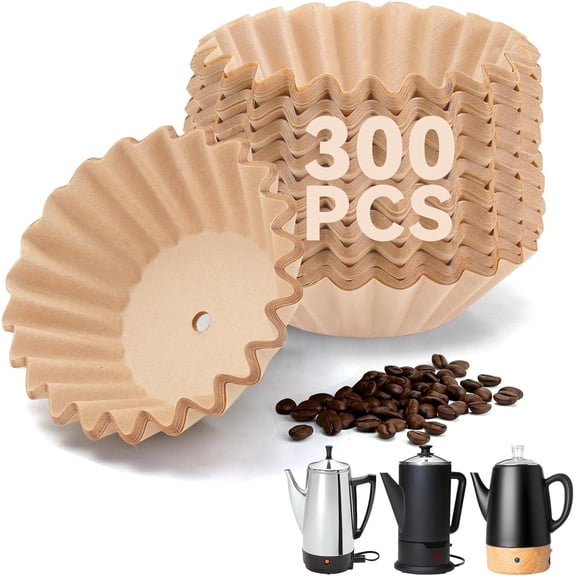 300 Pcs Percolator Coffee Filters Compatible with Coffee Percolator Electric, Unbleached Perforated Filter Paper for 12 Cup 10 Cup