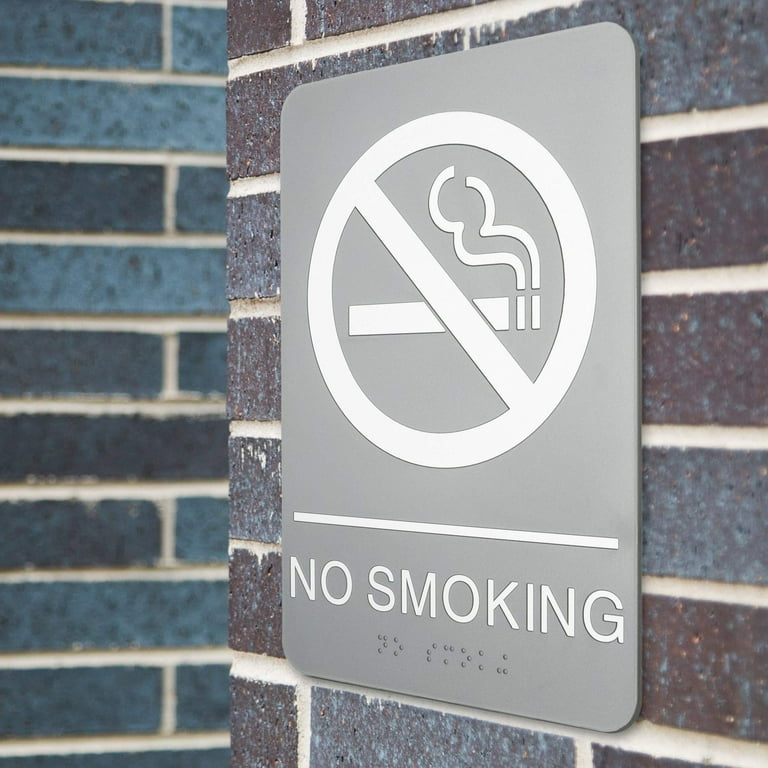ADA Sign, No Smoking Symbol w/Tactile Graphic, Molded Plastic, 6 x 9, Gray