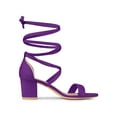 thumbnail image 3 of BLISSFUL STEP Lace Up Strappy Block Mid Heels Sandals for Women Purple (Size 5), 3 of 7
