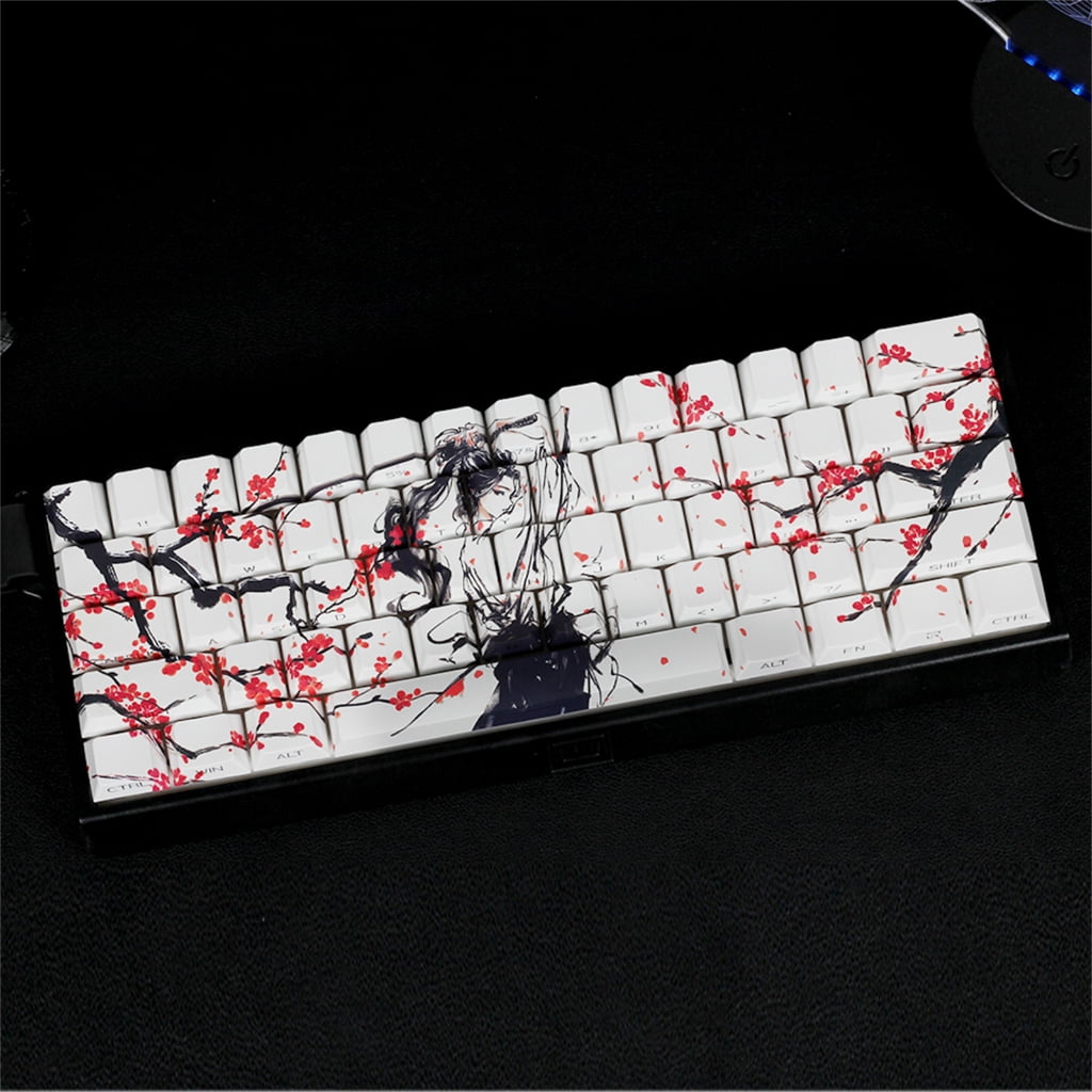 60% 68% PBT Keycaps Side Printed Plum Blossom Keycaps for Mechanical Keyboards