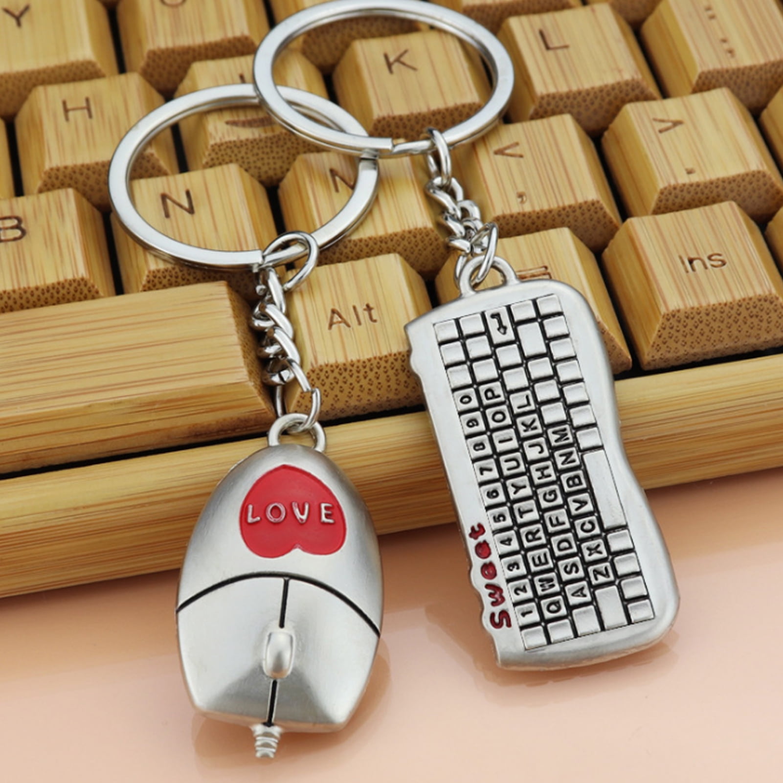 Unique Silver Couple Mouse Keyboard Love Heart Bag Pendant Keychain Gift 