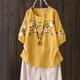 thumbnail image 1 of Fiudx Ofertas Relámpago Blusa de Lino con Cuello Redondo y Manga Corta para Mujer, Blusa Holgada Informal con Bordado Estampado de Primavera y Verano, 1 of 3