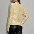 thumbnail image 3 of gbyLJF Women's Sequin Jacket Sparkly Solid Color Long Sleeve Open Front Blouse Glitter Stand Up Collar Suit Jacket Wedding Party Shirts, 3 of 8