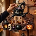 thumbnail image 4 of Miwamany Halloween Wooden Door Sign, 12 Inch Witch Hat Pumpkin Crow Hanging Plaque, 2D Rustic Farmhouse Indoor Outdoor Decor with Rope for Porch Wall, Spooky Festive Home Accent, 4 of 7