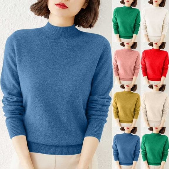 Wlynlyn Womens Long Sleeve Tops Fall Winter Turtleneck Warm Sweaters Casual Soft Lightweight Solid Color Shirts