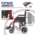 thumbnail image 4 of BEZT Transport Wheelchair w/Removable Flip Back Armrests & Swing-Away Footrests,Capacity 300lbs,Black&Red, 4 of 8
