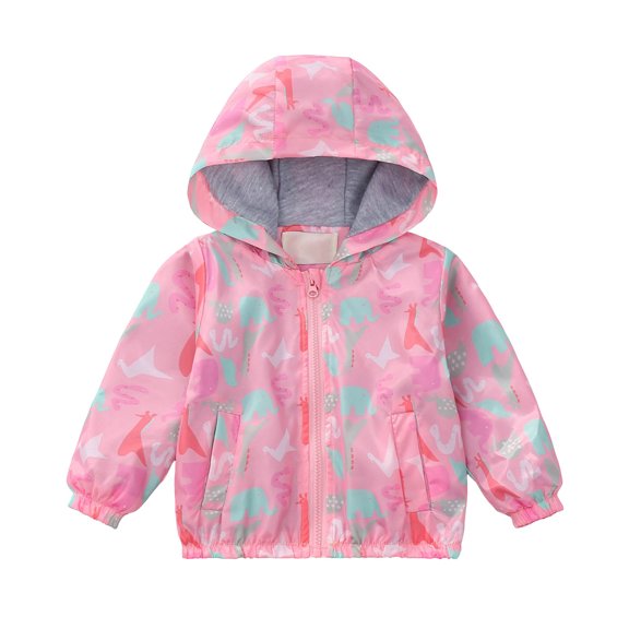 Owordtank Girls Hooded Windbreaker Jacket Rainbow Floral Print Lined Zip Up Lightweight Casual Outerwear With Side Pockets