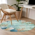 thumbnail image 4 of Small Round Rug 3Ft Washable Non-Slip, Teal Beach Coastal Circle Area Rugs for Living Room Bedroom, Summer Nautical Coral Shell Botanical Vintage Indoor Floor Mats Carpet Runner for Home Decor, 4 of 8