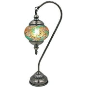 TURKISH MOSAIC LAMP – Decorative Stained Glass Lamp – Turkey / Ottoman Swan Neck Light –Table / Desk / Bedside Colorful Night Light – Handmade Antique Middle Eastern Decor – 18.5”