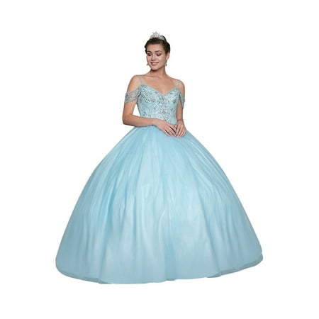 - Calla Collection Womens Perry Blue Off Shoulder Quinceanera Ball Dress