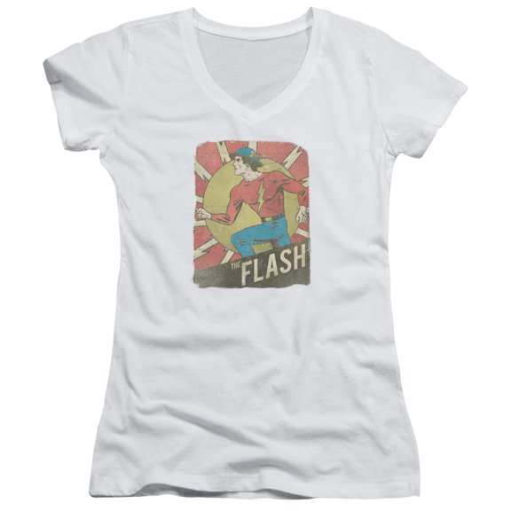 Dc Flash - Tattered Poster - Juniors Cap Sleeve V-Neck Shirt - Medium