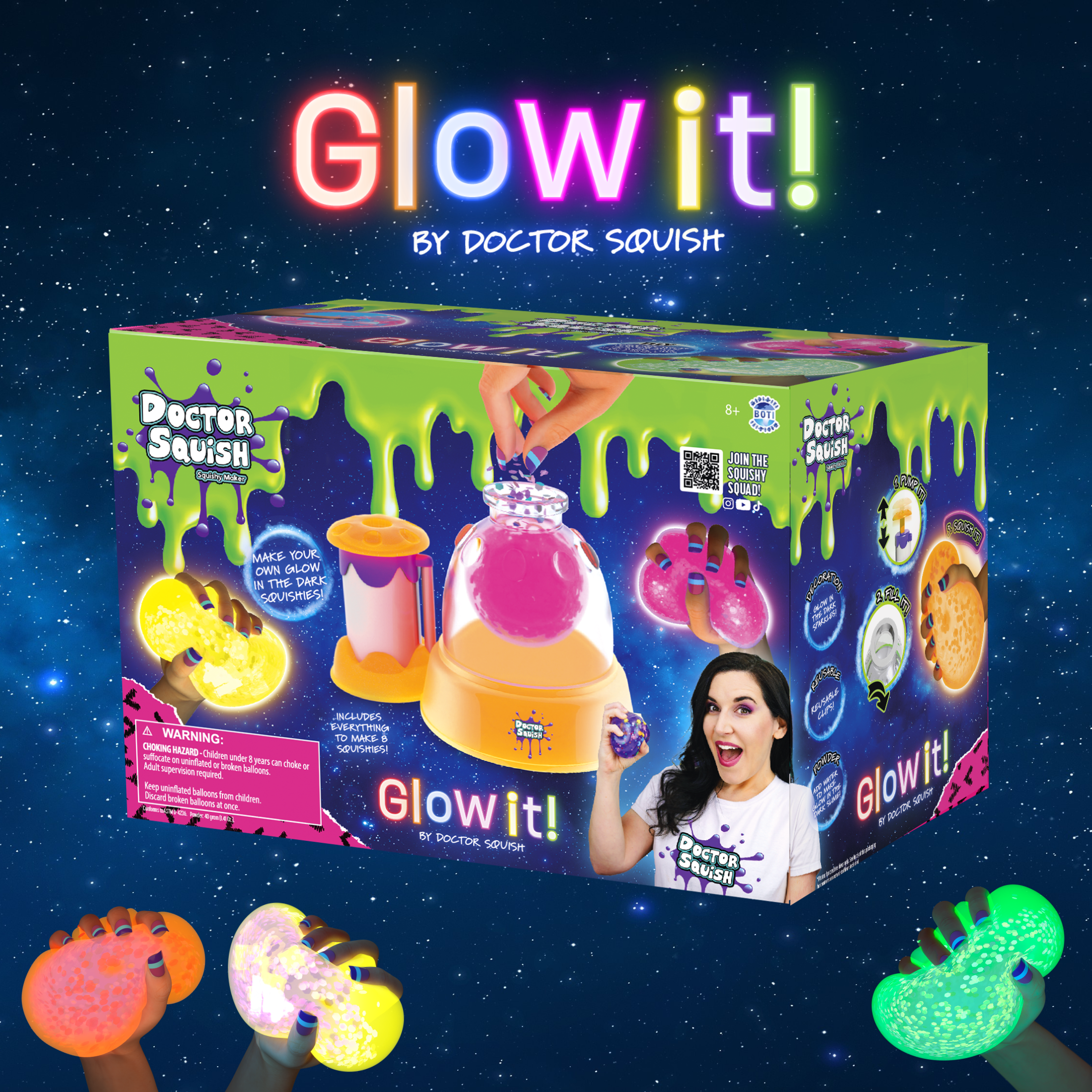 Doctor Squish Squishy Maker Station, Glow It! Neon Edition, Squish Slime Maker