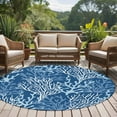 thumbnail image 5 of 8ft Round Rug, Navy Blue Coral Coastal Non-Skid Rubber Backing Large Area Rugs - Living Room Bedroom Home Office, Ocean Nautical Seaside Beach Indoor Floor Mat Carpets Washable Rug, 5 of 9