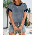 thumbnail image 3 of Womens Short Sleeve Sweater Spring Summer 2025 Round Neck Striped Pullover Cap Sleeve Knit Sweater Vest Tops, 3 of 8