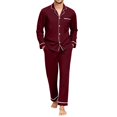 thumbnail image 2 of Men Pajama Set 2pcs Pjs Long Sleeve Button Down Sleepwear Soft Loungewear Set with Pockets, 2 of 6