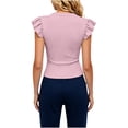 thumbnail image 6 of ClodeEU Women's Crew Neck Ruffle Cap Sleeve T-Shirt,Fitted Ribbed Knit Basic Slim Top Pink,Women's Plus XL, 6 of 7