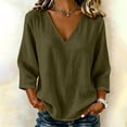 thumbnail image 5 of 3/4 Sleeve Tops for Women Cotton Linen Shirts Womens Oversized Casual Solid Tshirt V Neck Pull On Blouse Women Tunic Fall Tops, 5 of 5