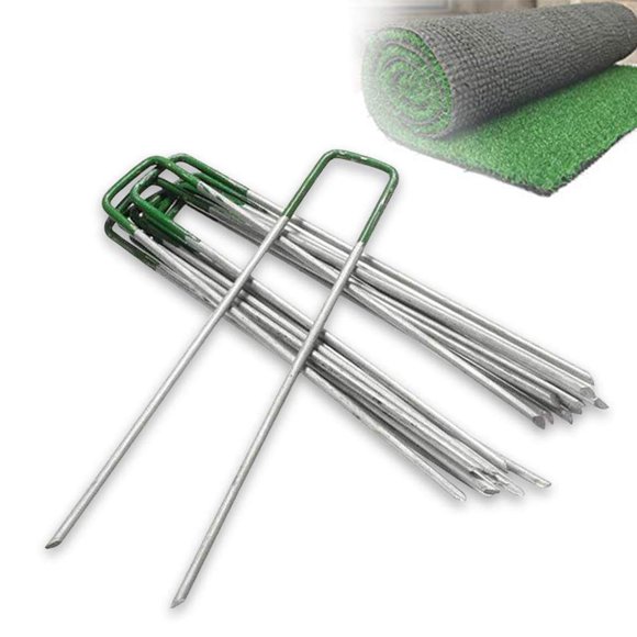 50x Épingles en U pour Gazon de Jardin 6 Pieds' en Métal Galvanisé, Chevilles, Agrafes, Herbe Artificielle, Demi-Vert