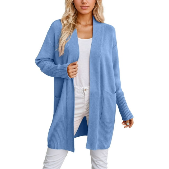 Sweaters for Women Trendy Knit Long Sleeve Cardigan Solid Color Fall Outerwear